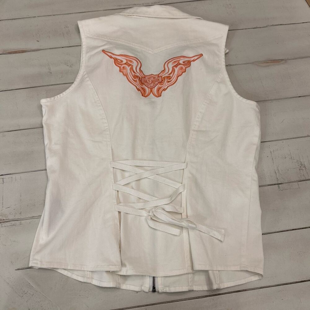 Ladies White Harley Davidson Cotton Vest - Picture 5 of 7